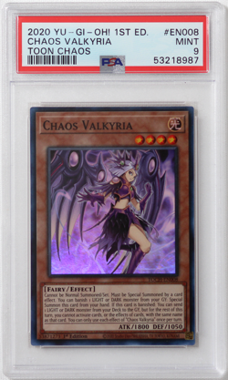 2020 YUGIOH 1st Ed. Toon Chaos EN008 Chaos Valkyria Super Rare PSA 9 Card MINT! - Image 1