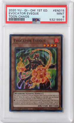 2020 YUGIOH 1st Ed. Toon Chaos EN015 Evocator Eveque Super Rare PSA 9 Card MINT! - Image 1