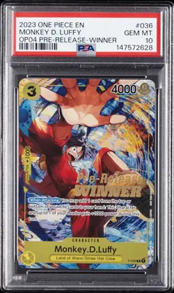 2023 ONE PIECE PROMO PRE-RELEASE WINNER PRIZE #P-036 MONKEY D. LUFFY BGS 10 - Image 1