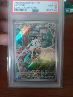 2025 POKEMON PFL EN-PHANTASMAL FLAMES ILLUSTRATION RARE #106 MEOWTH PSA 10 - Image 1