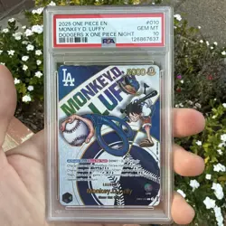 2025 ONE PIECE PROMOS DODGERS X ONE PIECE NIGHT #010 MONKEY D. LUFFY PSA 10 - Image 1