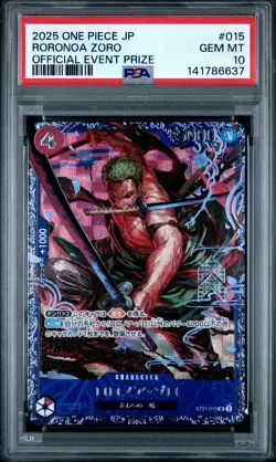2025 ONE PIECE JAPANESE PROMOS OFFICIAL EVENT PRIZE #015 RORONOA ZORO PSA 10 - Image 1