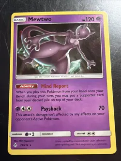 Pokemon Card Mewtwo Cracked Ice Holo Deck Exclusive (75/214) Unbroken Bonds LP - Image 1