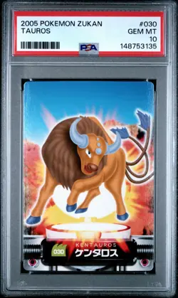 PSA 10 2026 CERT POP 3 TAUROS 2005 CARDDASS POKEMON ZUKAN CARD #030 - Image 1