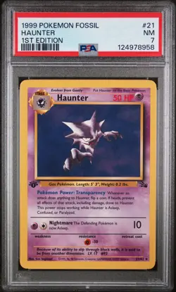 1999 POKEMON FOSSIL 1ST ED #21 HAUNTER PSA 7 - Image 1