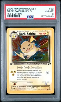 2000 POKEMON ROCKET 1ST EDITION #83 DARK RAICHU-HOLO PSA 8 - Image 1