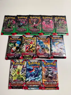 Lot 12x Pokemon Booster Packs: Scarlet & Violet, Obsidian Flames, Shrouded Fable - Image 1