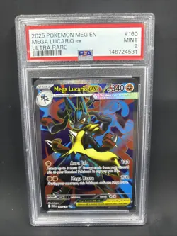 2025 POKEMON MEG EN-MEGA EVOLUTION #160 MEGA LUCARIO EX ULTRA RARE PSA 9 - Image 1