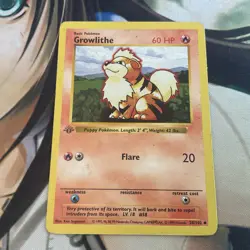 1999 GROWLITHE 28/102 1st Edition Shadowless Base Set Pokemon Card - Image 1