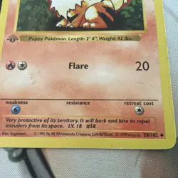 1999 GROWLITHE 28/102 1st Edition Shadowless Base Set Pokemon Card - Image 4