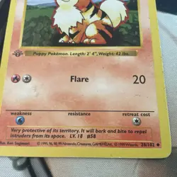 1999 GROWLITHE 28/102 1st Edition Shadowless Base Set Pokemon Card - Image 5