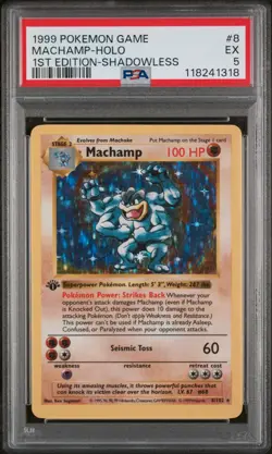 1999 Pokemon Game Machamp-Holo 1st Edition-Shadowless 8 PSA 5 - Image 1