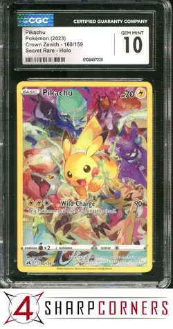 2023 POKEMON CROWN ZENITH SECRET RARE #160 PIKACHU HOLO CGC 10 - Image 1