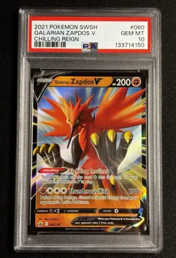 2021 Pokemon Sword & Shield Chilling Reign Galarian Zapdos V #80 GEM MINT PSA 10 - Image 1