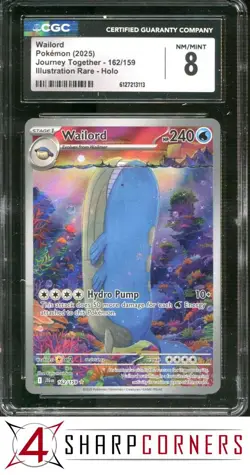 2025 POKEMON JOURNEY TOGETHER ILLUSTRATION RARE #162 WAILORD HOLO CGC 8 - Image 1
