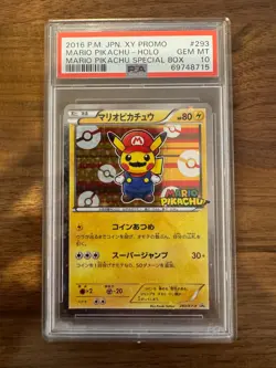 2016 Pokemon JPN XY Promo Mario Pikachu Holo #293 GEM MT PSA 10 - Image 1