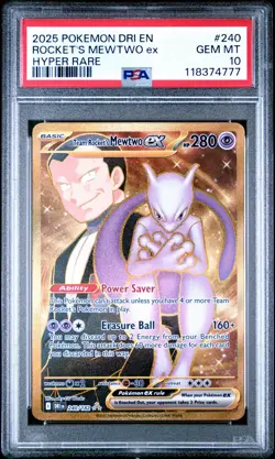 2025 POKEMON DRI EN-DESTINED RIVALS HYPER RARE TEAM ROCKET'S MEWTWO EX PSA 10 - Image 1