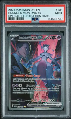2025 POKEMON DRI EN-DESTINED RIVALS #231 TEAM ROCKET'S MEWTWO EX PSA 9 - Image 1