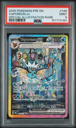 2025 POKEMON PRISMATIC EVOLUTIONS SPECIAL ILLUSTRATION RARE VAPOREON EX PSA 9 - Image 1