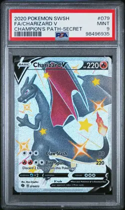 2020 POKEMON SWORD & SHIELD CHAMP'S PATH SECRET #079 FULL ART/CHARIZARD V PSA 9 - Image 1