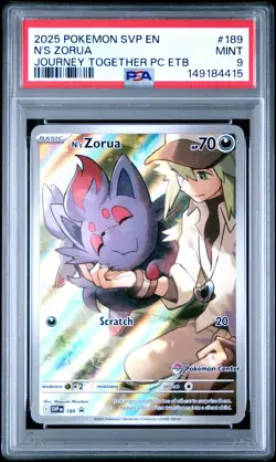 2025 POKEMON JOURNEY TOGETHER POKEMON CENTER ETB PROMO SVP #189 N'S ZORUA PSA 9 - Image 1