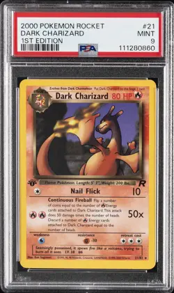2000 POKEMON ROCKET 1ST EDITION #21 DARK CHARIZARD PSA 9 - Image 1