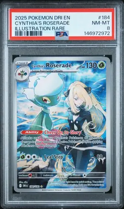 2025 POKEMON DRI EN-DESTINED RIVALS ILLUSTRATION RARE CYNTHIA'S ROSERADE PSA 8 - Image 1