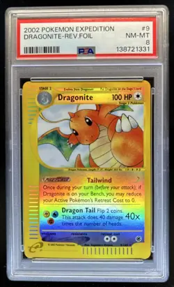 2002 Pokemon Expedition Dragonite Reverse Holo #9/165 PSA 8 - Image 1