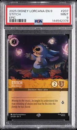 2025 DISNEY LORCANA EN 9-FABLED EPIC #207 STITCH - ALIEN DANCER PSA 9 - Image 1