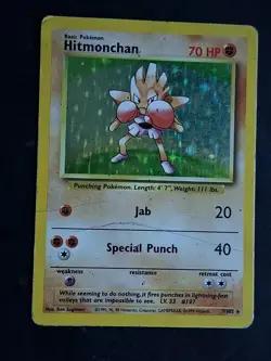 1999 Hitmonchan 7/102 Base Set Holo Rare Pokemon Card MP - Image 1