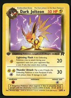 Dark Jolteon HP 38/82 - 1st Edition Team Rocket - Pokemon 1999 WOTC - Image 1