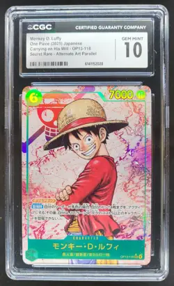2025 ONE PIECE JP MONKEY D. LUFFY SECRET RARE ALT ART OP13-118 CGC 10 C PT - Image 1