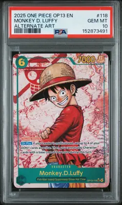 2025 One Piece OP13 EN Monkey D Luffy Alternate Art #118 PSA 10 GEM MINT - Image 1