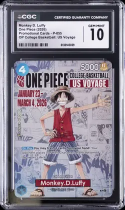 2026 ONE PIECE PROMOS COLLEGE BASKETBALL: US VOYAGE MONKEY D. LUFFY CGC 10 - Image 1