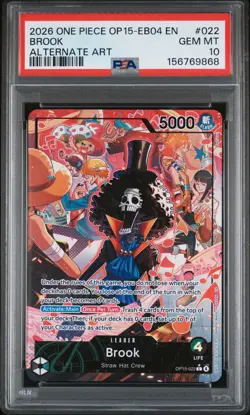 2026 ONE PIECE OP15-EB04-ADVENTURE ON KAMI'S ISLAND ALTERNATE ART BROOK PSA 10 - Image 1