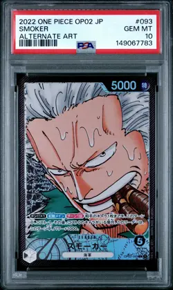 2022 ONE PIECE JAPANESE OP02-PARAMOUNT WAR ALTERNATE ART #093 SMOKER PSA 10 - Image 1