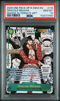 2026 One Piece OP14 EB04 EN Dracule Mihawk Manga Alternate Art #119 PSA 10 GEM - Image 1