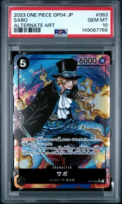 2023 ONE PIECE JAPANESE OP04-KINGDOMS OF INTRIGUE ALTERNATE ART #083 SABO PSA 10 - Image 1