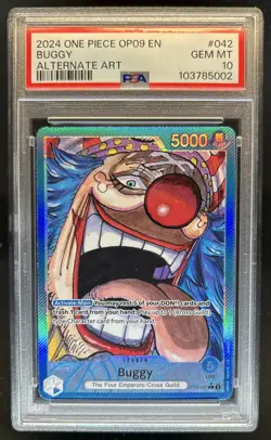 2024 One Piece Emperors in the New World Buggy Leader Alt Art #OP09-042 PSA 10 - Image 1