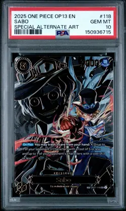 2025 ONE PIECE OP13-CARRYING ON HIS WILL SPECIAL ALTERNATE ART #118 SABO PSA 10 - Image 1