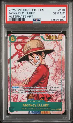 2025 ONE PIECE OP13-CARRYING ON HIS WILL ALTERNATE ART MONKEY D. LUFFY PSA 10 - Image 1