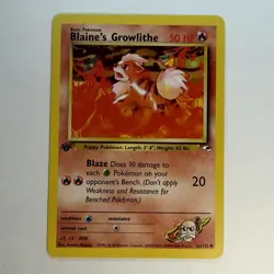 Blaine’s Growlithe 62/132 Gym Challenge 1st Edition WOTC Pokemon Card LP - Image 1