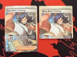 Very Rare 90° Rotated Miscut Pokemon Card - Black Belt’s Training - Image 1