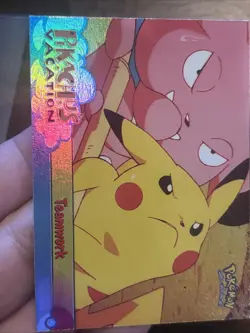 Pokemon Card Topps Pikachu's Vacation Teamwork #54 RAINBOW foil Holo Vintage Gas - Image 3