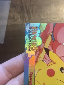 Pokemon Card Topps Pikachu's Vacation Teamwork #54 RAINBOW foil Holo Vintage Gas - Image 4