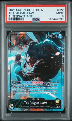 2025 ONE PIECE OP10-ROYAL BLOOD ALTERNATE ART #022 TRAFALGAR LAW PSA 9 - Image 1