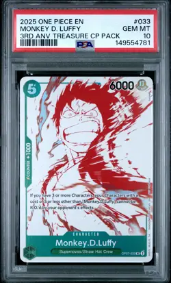 2025 ONE PIECE 3RD ANNIVERSARY! TREASURE CAMPAIGN #033 MONKEY D. LUFFY PSA 10 - Image 1