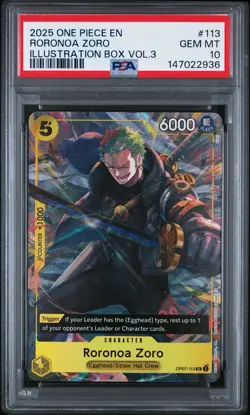One Piece Illustration Box Vol. 3 Promo Roronoa Zoro OP07-113 PSA 10 - Image 1