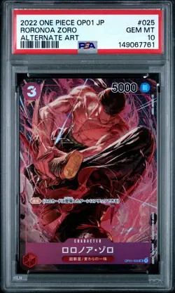 2022 ONE PIECE JAPANESE OP01-ROMANCE DAWN ALTERNATE ART #025 RORONOA ZORO PSA 10 - Image 1