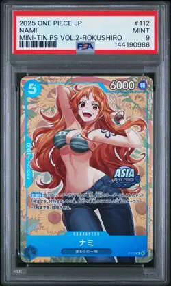 2025 ONE PIECE JAPANESE MINI-TIN PACK SET VOL.2 KOUSHI ROKUSHIRO #112 NAMI PSA 9 - Image 1